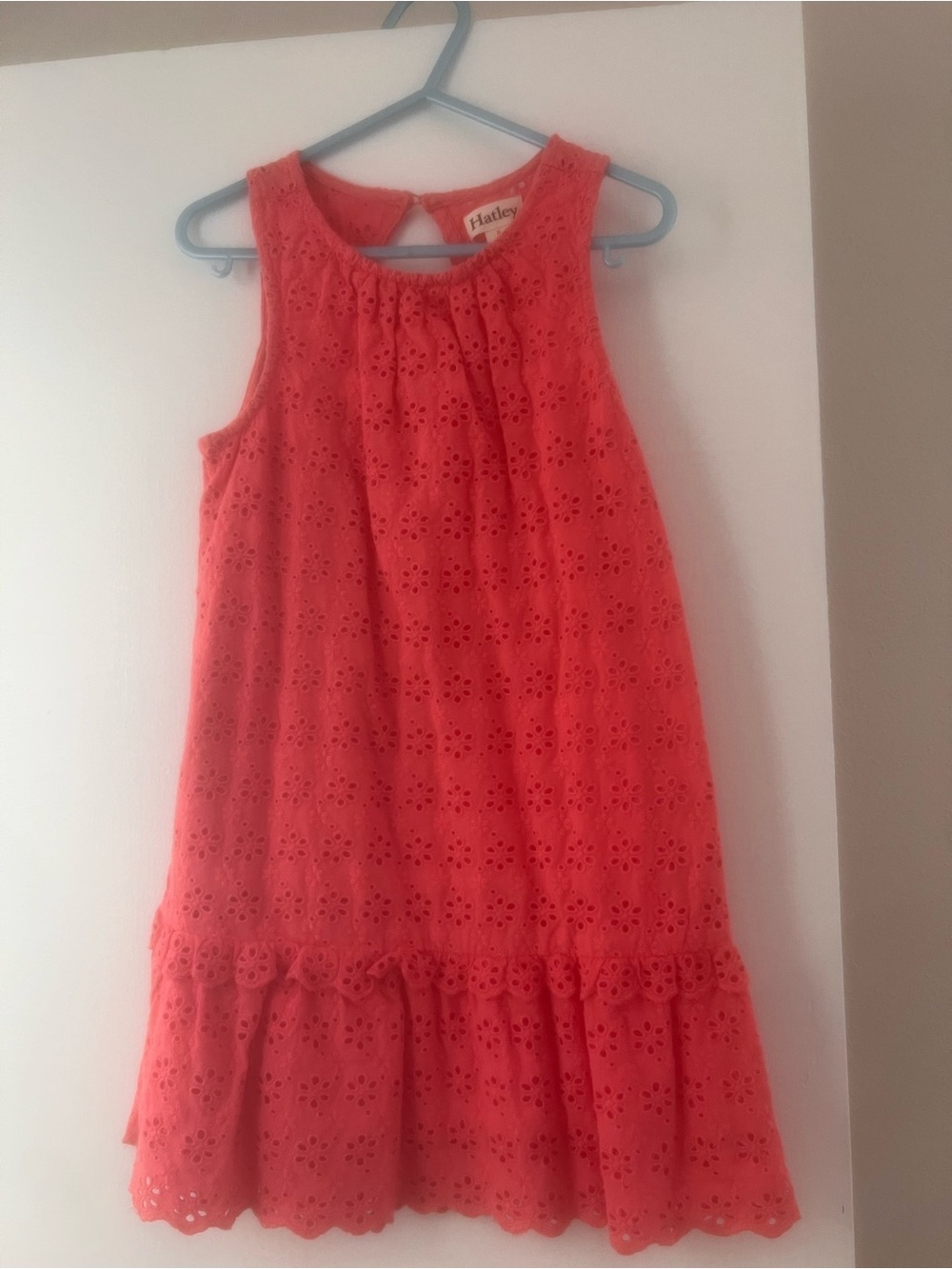 Hatley Coral Eyelet Ruffle Hem Sleeveless Dress